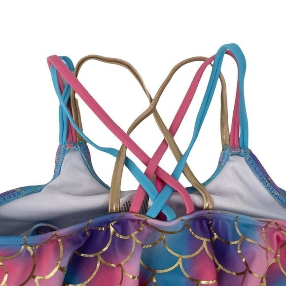 Betsey Johnson Bikini Top Mermaid Girls Size Small 7/8 Sequin Shell Ruffle Swim - Picture 5 of 7